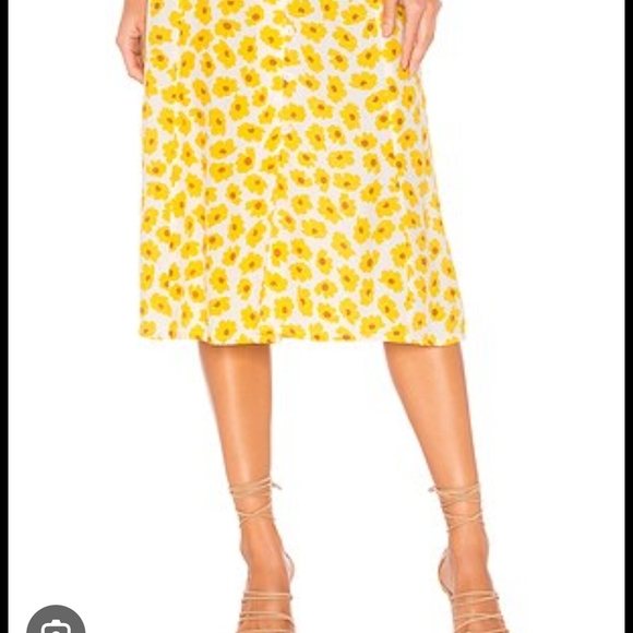 Faithfull The Brand Yellow Floral A-Line Midi Skirt S Button Front Pleated - Picture 3 of 9